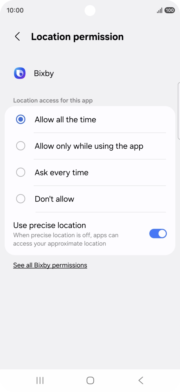 Press the required setting.