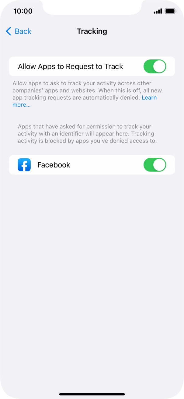 Press the indicator next to 'Allow Apps to Request to Track' to turn the function on or off.
