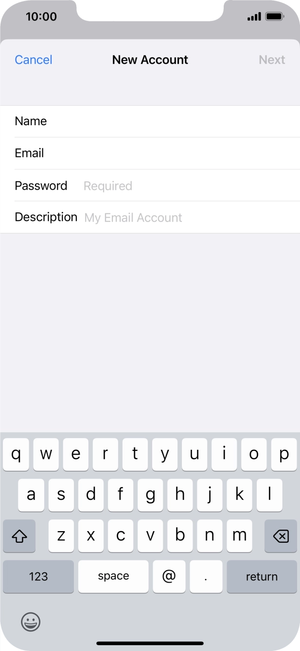 Press Password and key in the password for your email account.