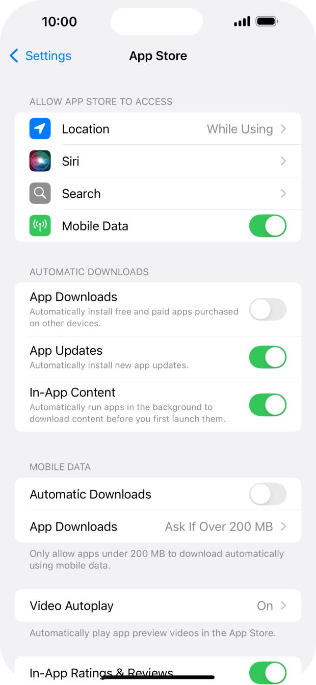 Press the indicator next to 'App Updates' to turn the function on or off.