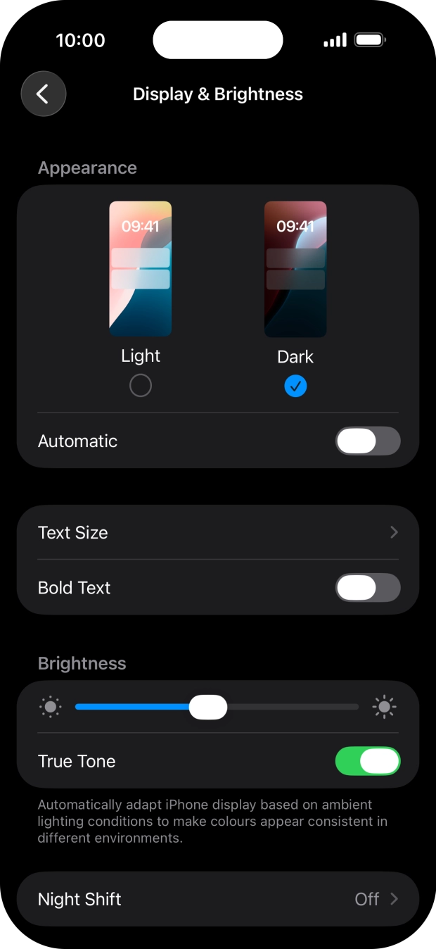 Press the indicator next to 'Automatic' to turn the function on or off. Press the indicator next to 'Automatic' to turn the function on or off.