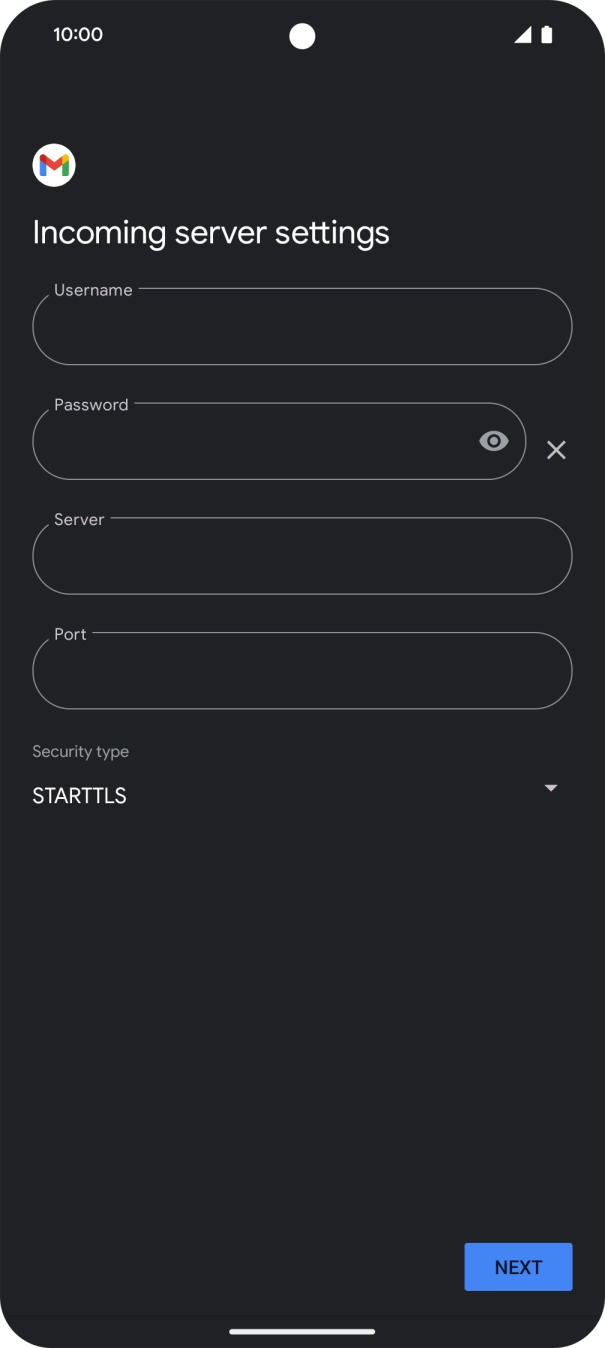 Press the field below 'Username' and key in the username for your email account.