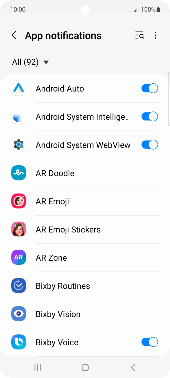 Press the indicators next to the required apps to turn the function on or off.