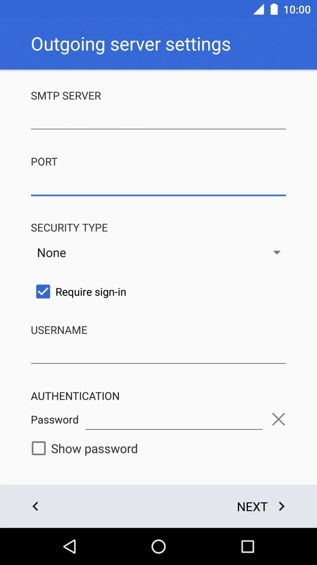 Press the field below 'USERNAME' and key in the username for your email account.