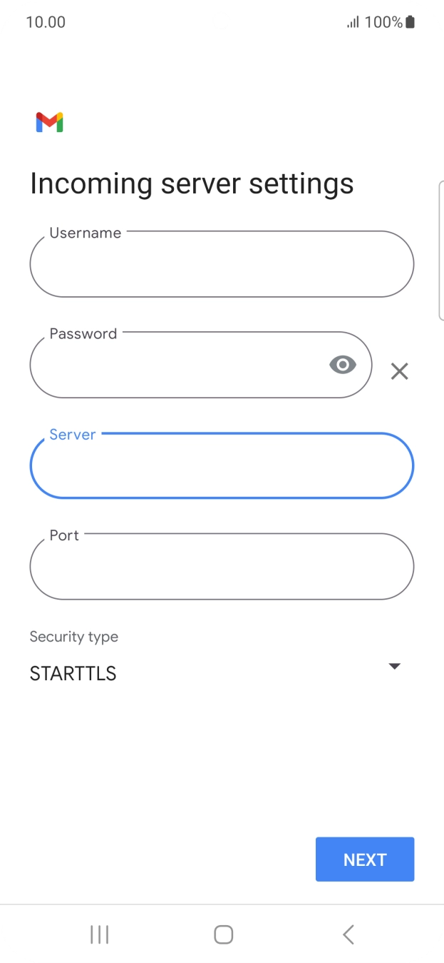 Press the field below 'Port' and key in 143. Press the field below 'Port' and key in 143.