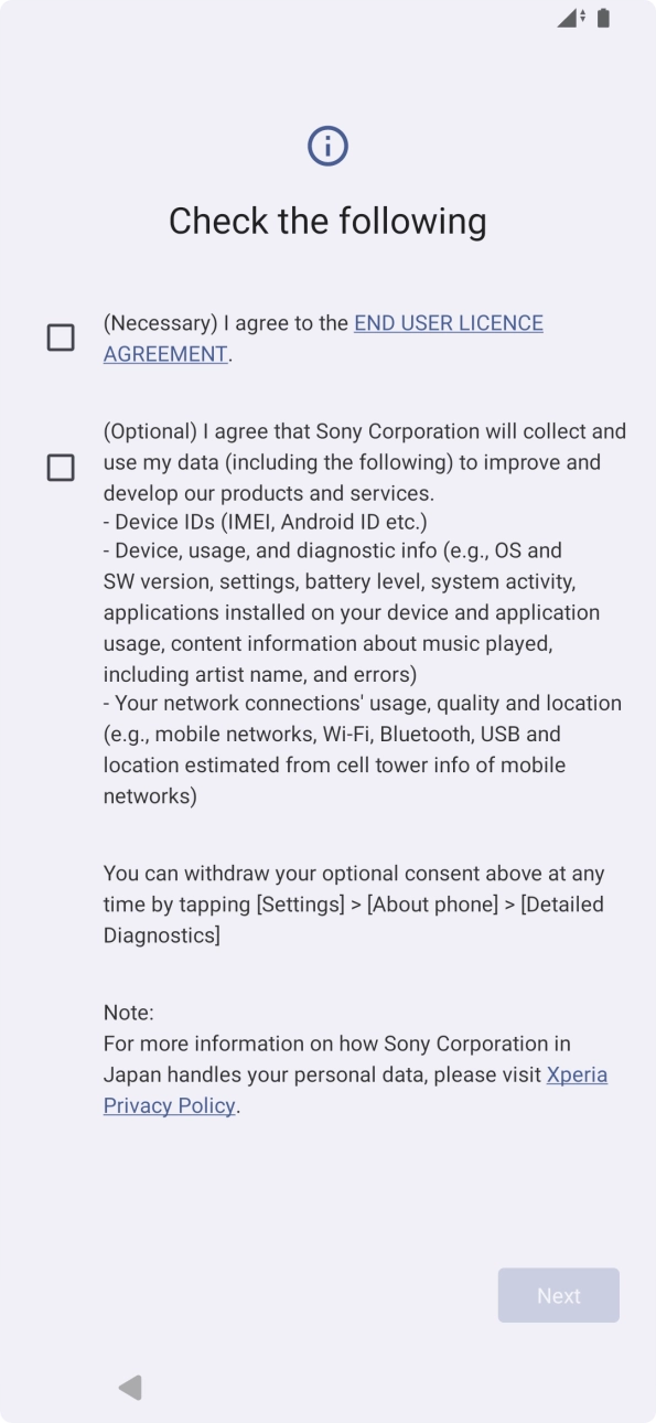 Press the fields next to the required settings to select them.