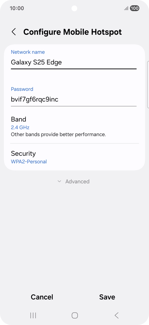 Press the field below 'Network name' and key in the required name.