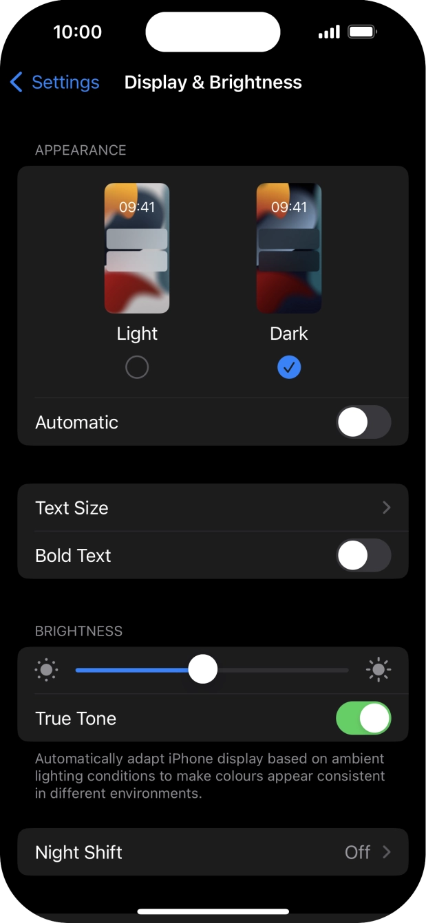 Press the indicator next to 'Automatic' to turn the function on or off. Press the indicator next to 'Automatic' to turn the function on or off.