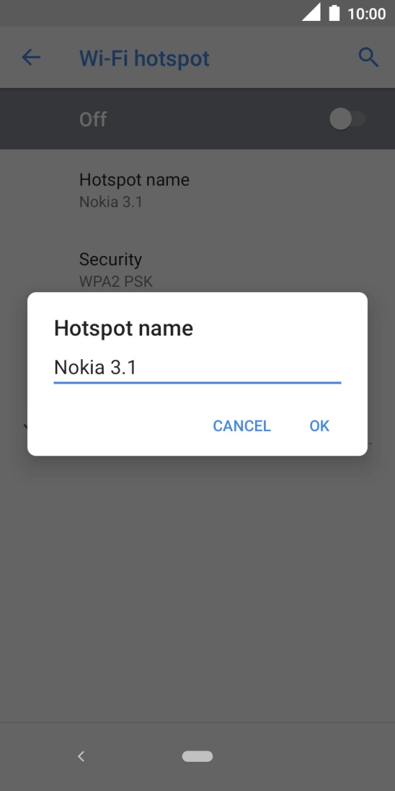 Key in the required WiFi hotspot name and press OK.
