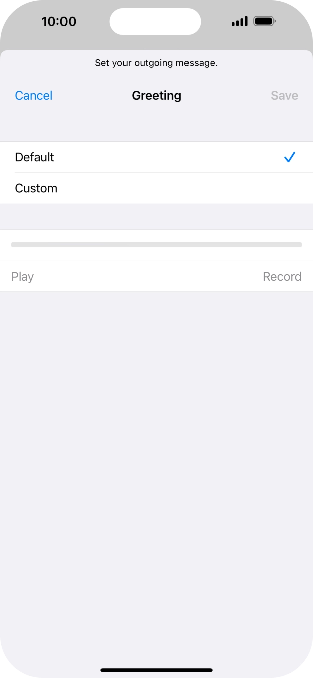 Press Default to select the default greeting. Press Default to select the default greeting.
