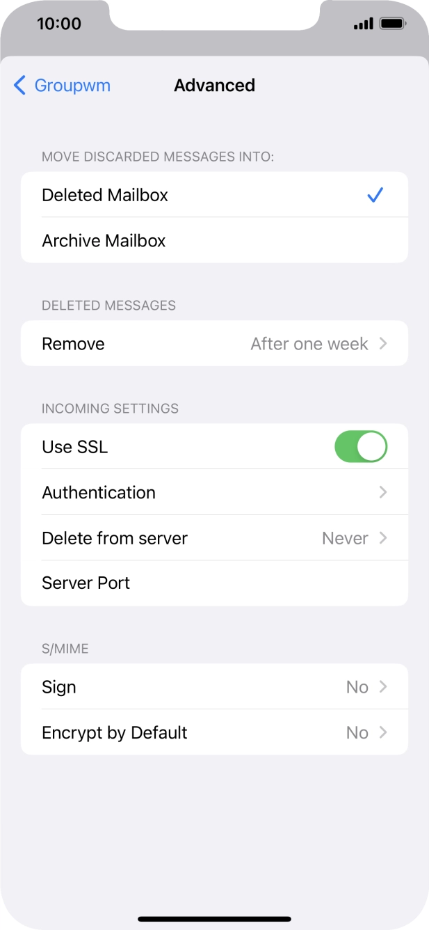 Press the indicator next to 'Use SSL' to turn off the function.