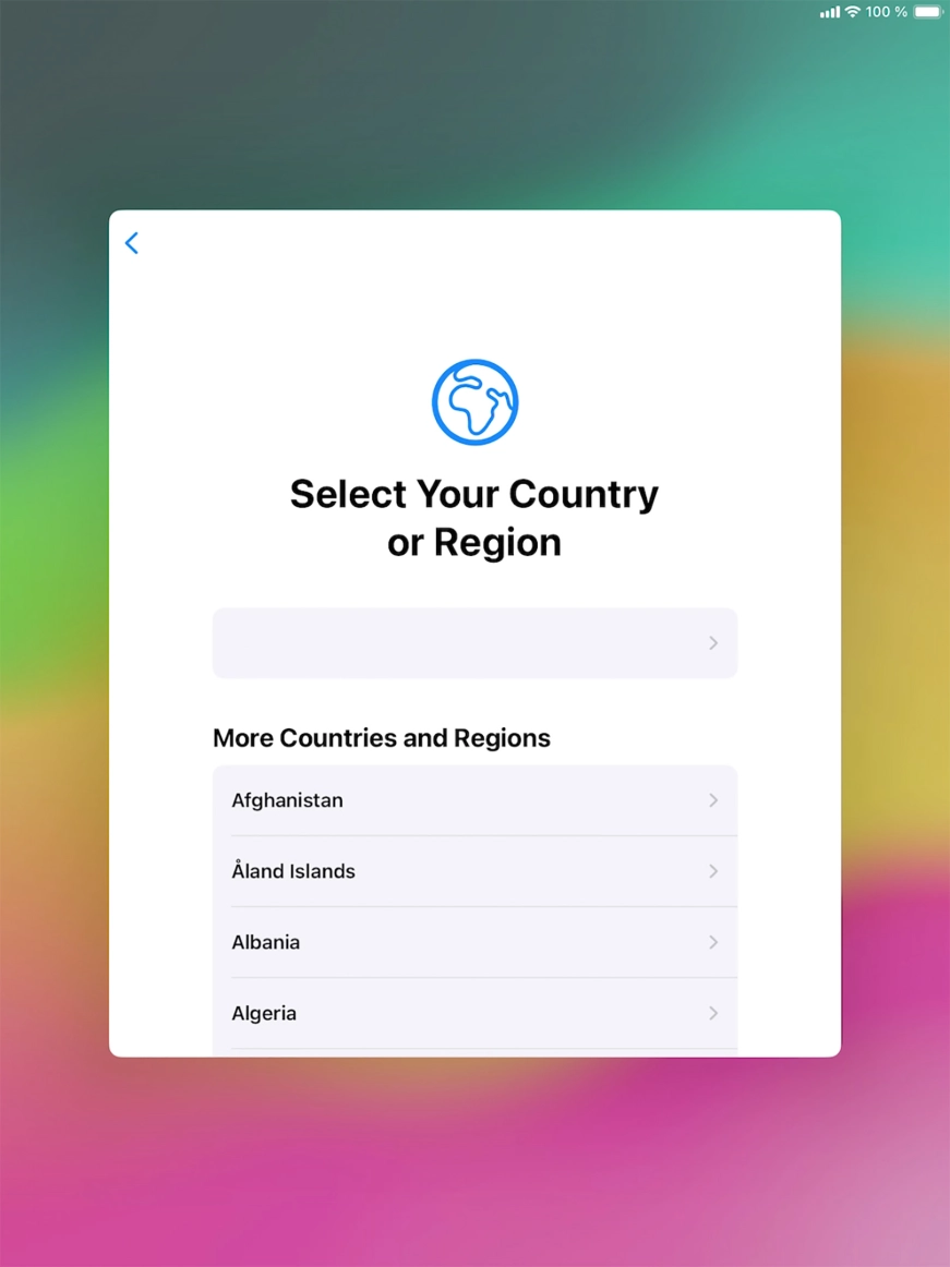 Press the required country or area.