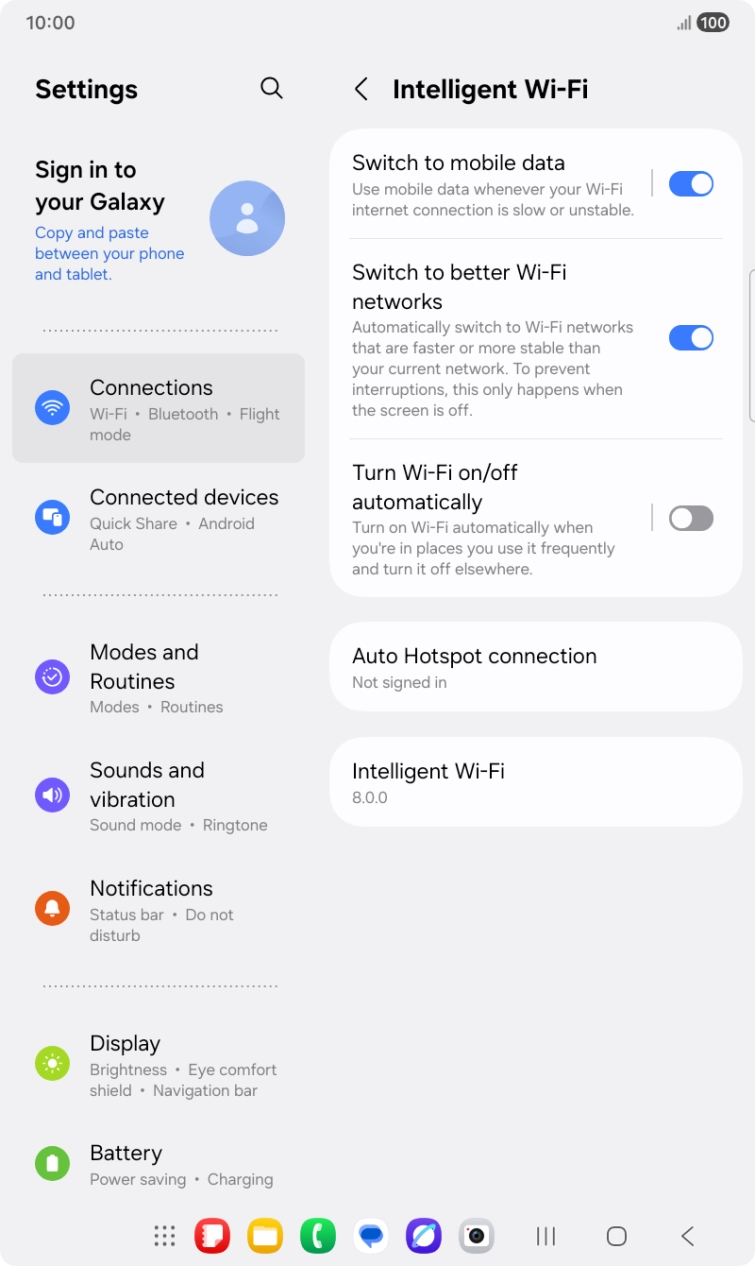 Press the indicator next to 'Switch to mobile data' to turn the function on or off. Press the indicator next to 'Switch to mobile data' to turn the function on or off.