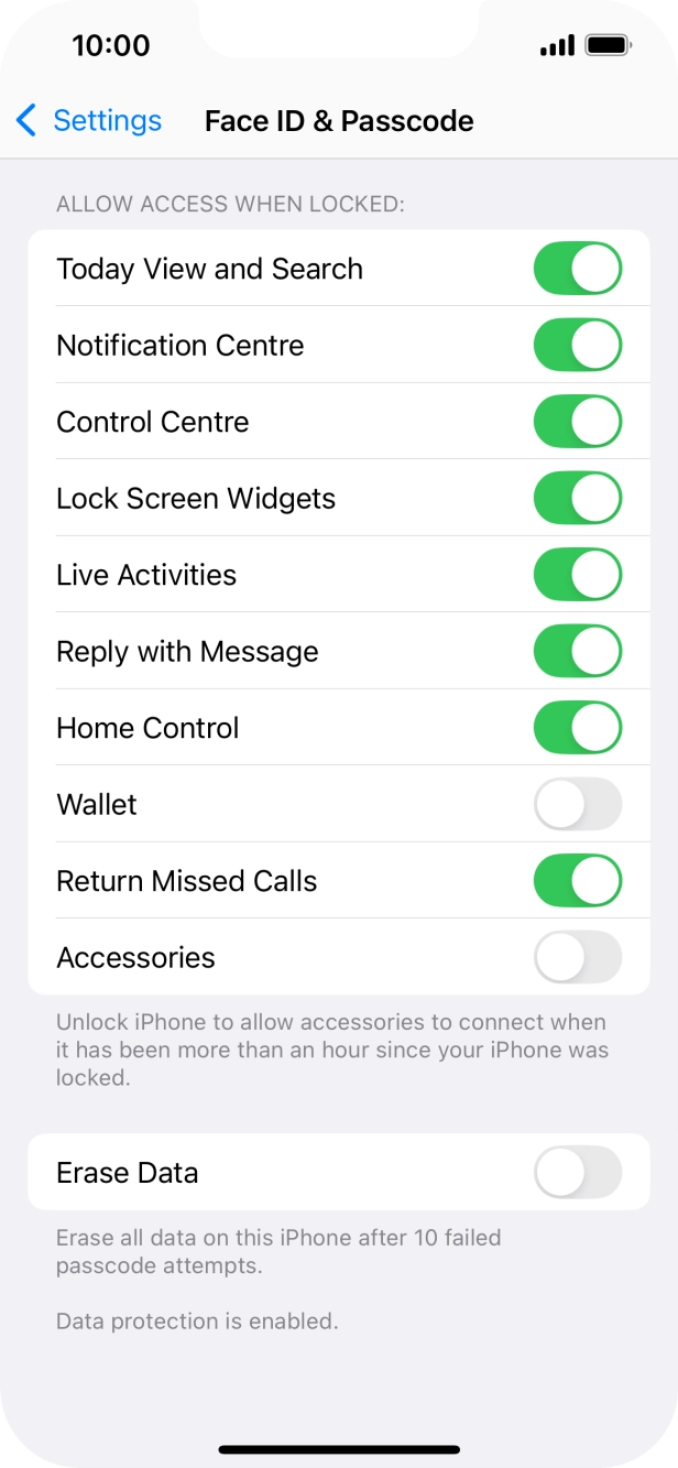 Press the indicator next to 'Erase Data' to turn the function on or off. Press the indicator next to 'Erase Data' to turn the function on or off.