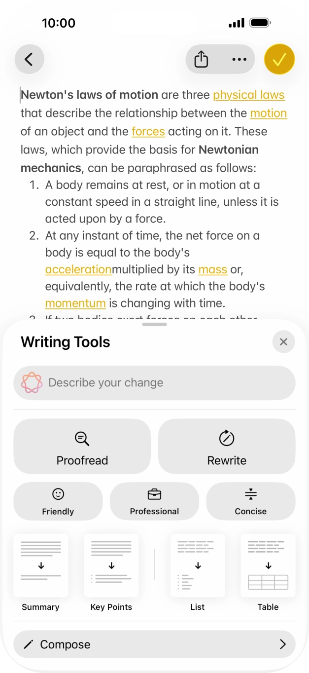 Press Describe your change and write in your own words how you would like the text to be rewritten. Follow the instructions on the screen to use the function. Press Describe your change and write in your own words how you would like the text to be rewritten. Follow the instructions on the screen to use the function.