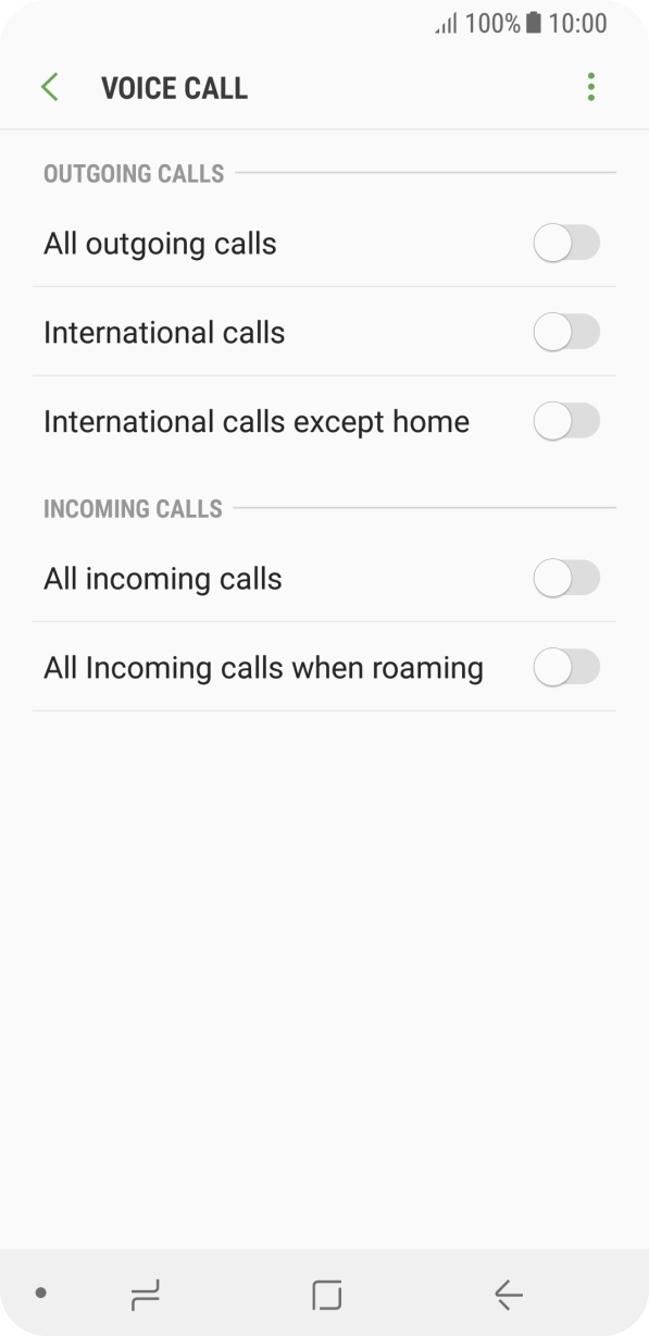 Press the indicator next to the required barring type. Press the indicator next to the required barring type.