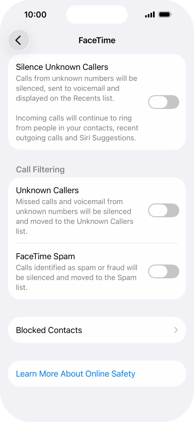 Press Blocked Contacts. Press Blocked Contacts.