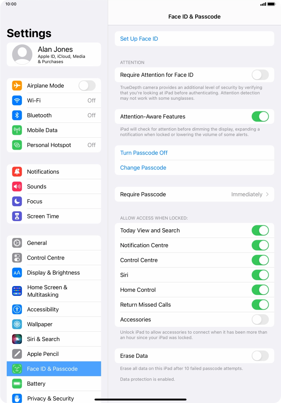 Press the indicator next to 'Erase Data' to turn the function on or off. Press the indicator next to 'Erase Data' to turn the function on or off.