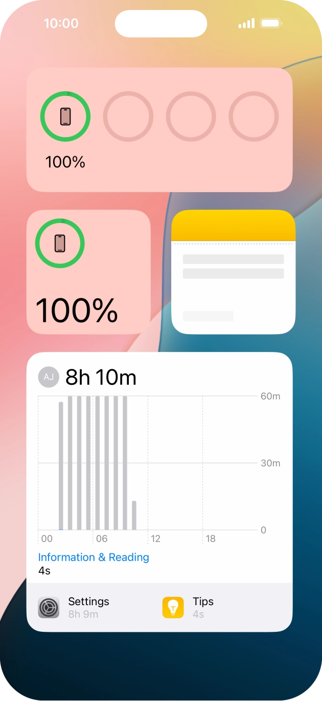 Slide your finger up or down on the screen to see more widgets. Slide your finger up or down on the screen to see more widgets.