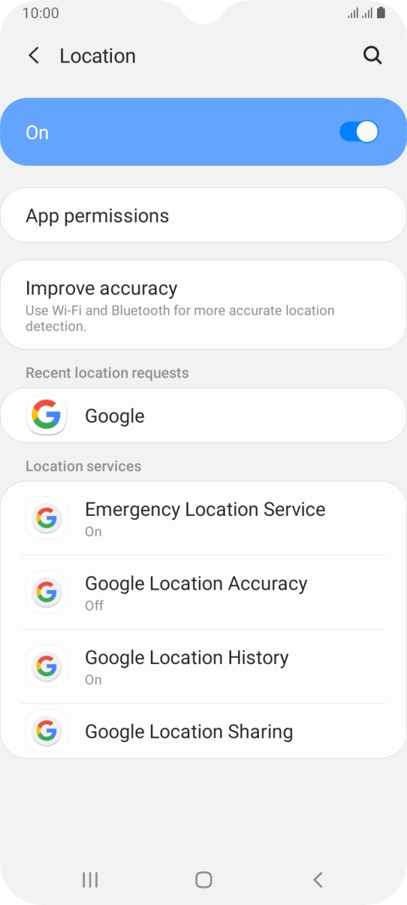 Press Google Location Accuracy. Press Google Location Accuracy.