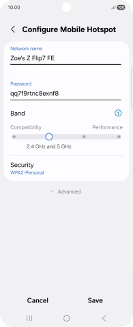 Press the field below 'Network name' and key in the required name.