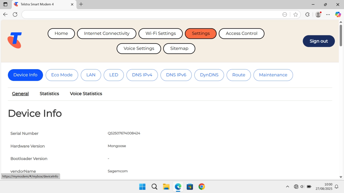 In Settings, you can change various modem settings, view statistics and information about your modem and restore the factory default settings. In Settings, you can change various modem settings, view statistics and information about your modem and restore the factory default settings.