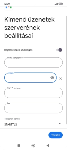 Kattints az „SMTP-szerver” alatti mezőre, és írd be az e-mail szolgáltatód kimenő szerverének a nevét.