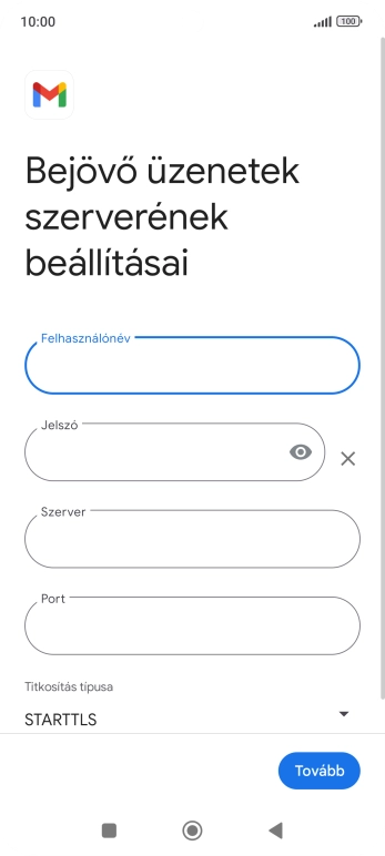 Kattints a „Szerver” alatti mezőre, és írd be az e-mail szolgáltatód bejövő szerverének a nevét.