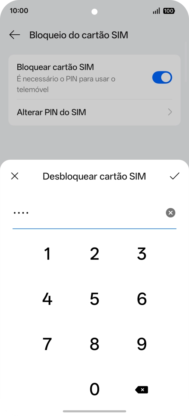 Introduza o código PIN e prima o ícone para aceitar.