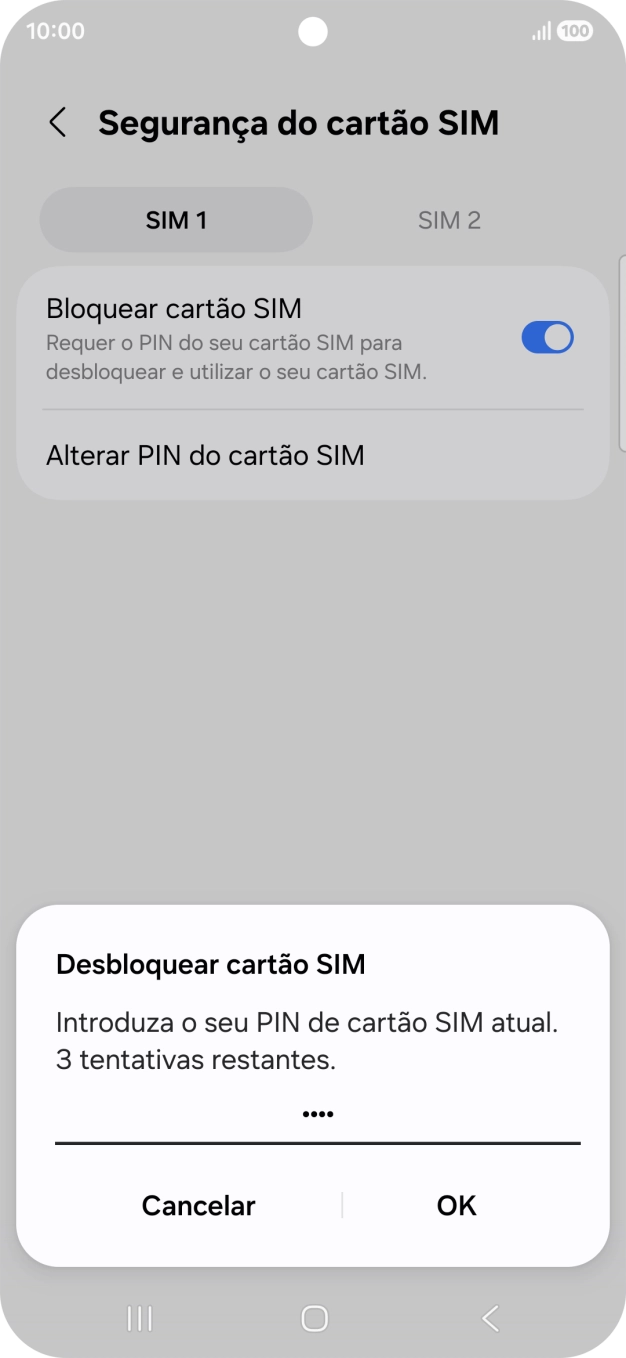 Introduza o seu código PIN e prima OK.