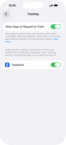Press the indicator next to 'Allow Apps to Request to Track' to turn the function on or off.
