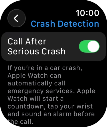 Press the indicator next to 'Call After Serious Crash' to turn on the function.