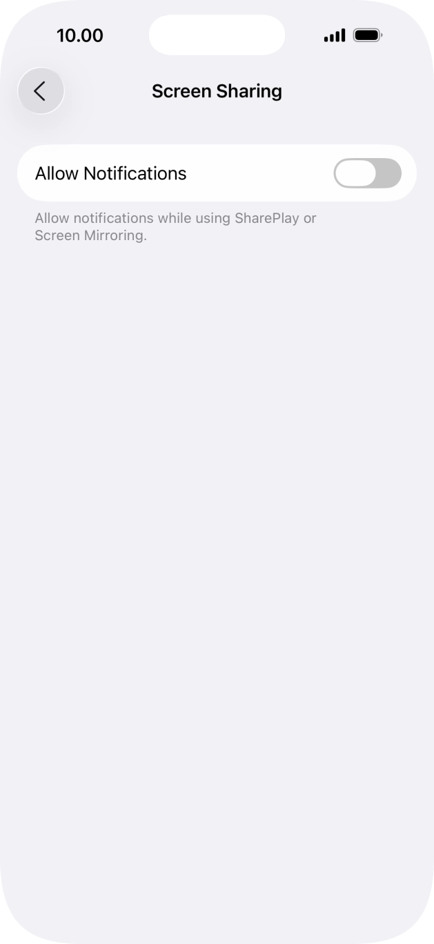 Press the indicator next to 'Allow Notifications' to turn the function on or off. Press the indicator next to 'Allow Notifications' to turn the function on or off.