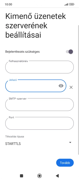 Kattints az „SMTP-szerver” alatti mezőre, és írd be az e-mail szolgáltatód kimenő szerverének a nevét.