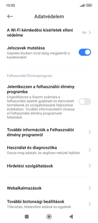 Válaszd a További biztonsági beállítások lehetőséget.