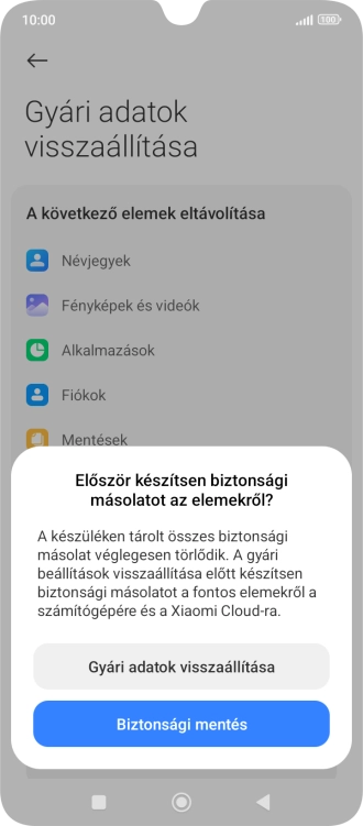Válaszd a Gyári adatok visszaállítása lehetőséget.
