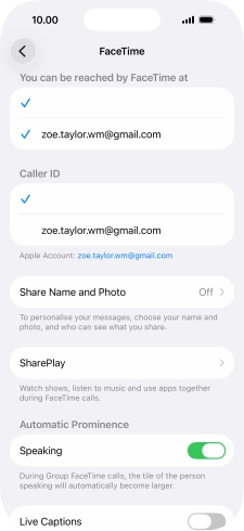 Press the required setting below 'You can be reached by FaceTime at'.