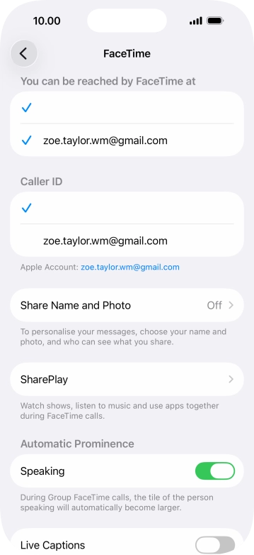 Press the required setting below 'You can be reached by FaceTime at'.