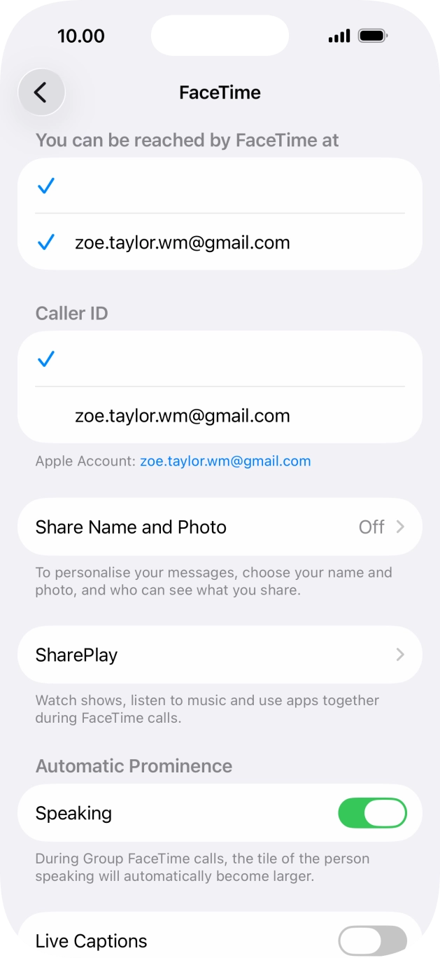 Press the required setting below 'You can be reached by FaceTime at'. Press the required setting below 'You can be reached by FaceTime at'.