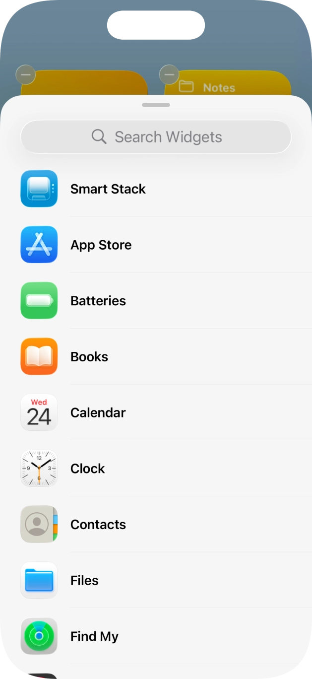 Press the required widget. Press the required widget.