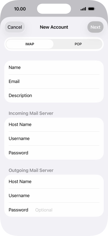 Press Password and key in the password for your email account.