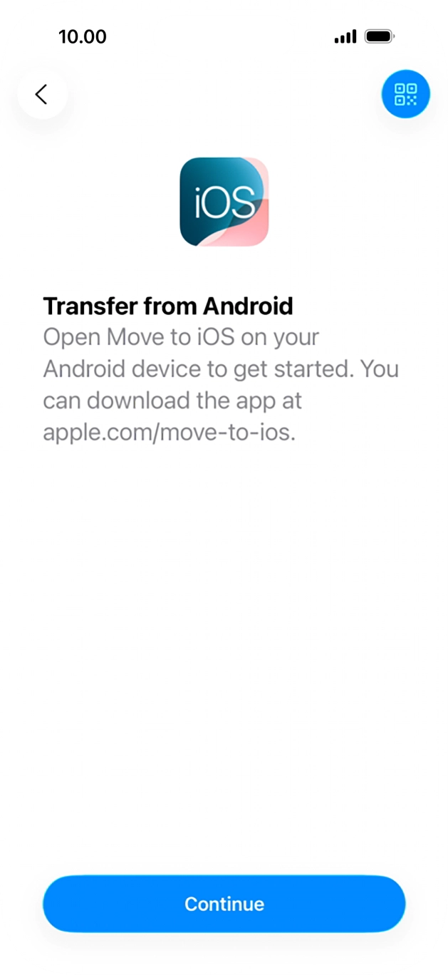 To transfer content to your phone, you need to install the app 'Move to iOS' on the Android phone. When the app is installed, press Continue.
