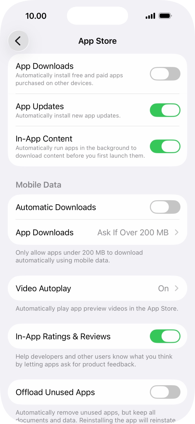 Press the indicator next to 'App Updates' to turn the function on or off.