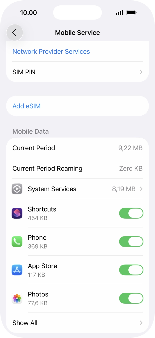 Press the indicators next to the required applications to turn the function on or off. Press the indicators next to the required applications to turn the function on or off.