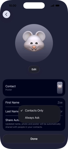 Press the required setting.