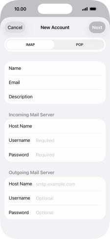 Press Username and key in the username for your email account.