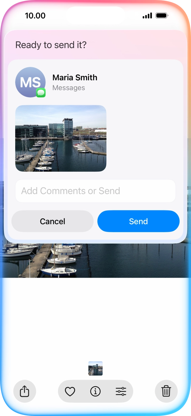 Ask Siri to share the screen content with your contacts. Ask Siri to share the screen content with your contacts.