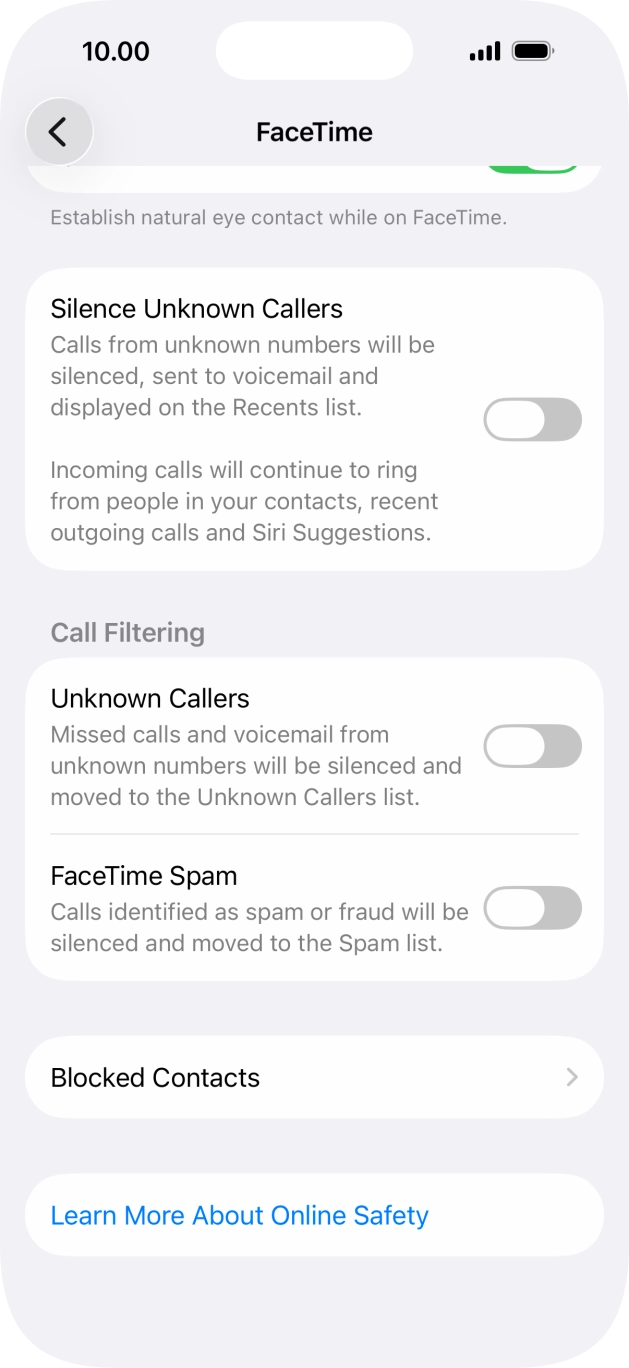 Press Blocked Contacts. Press Blocked Contacts.