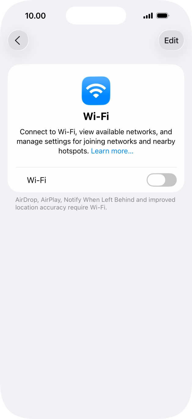 Press the indicator next to 'Wi-Fi' to turn on the function.