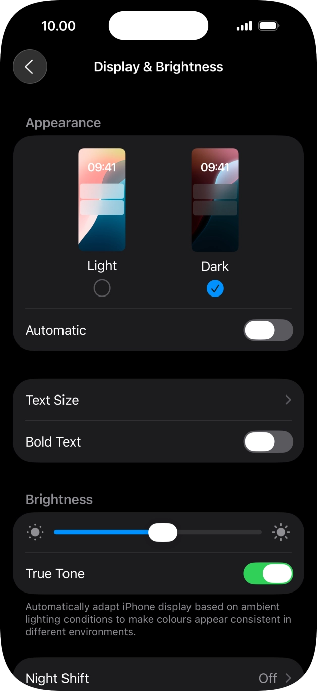 Press the indicator next to 'Automatic' to turn the function on or off. Press the indicator next to 'Automatic' to turn the function on or off.